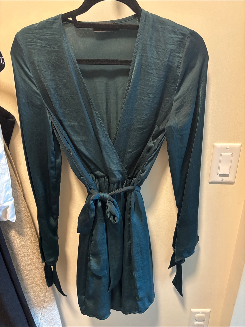PrettyLittleThing Teal Long Sleeve Wrap Romper